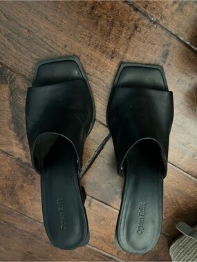Open Edit Black Square Toe Mule Heels Women’s Size 8.5